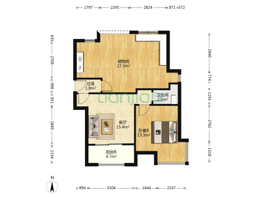 绿地国际花都北区 1室1厅1卫 89平方