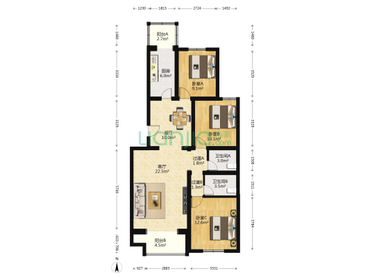 华城家园 3室2厅2卫 120平方