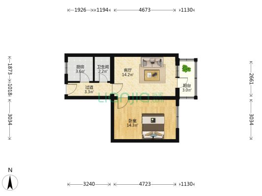 长椿街东里 1室1厅1卫 52平方
