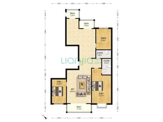 检察院 2室1厅2卫 162平方