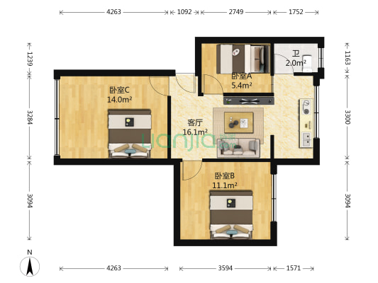 书院路一段464号 3室1厅1卫 71平方