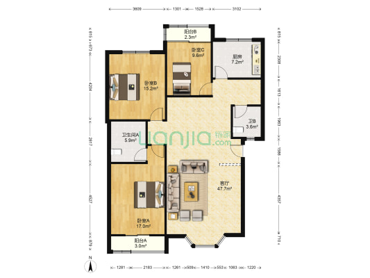 广益小区 3室1厅2卫 124平方