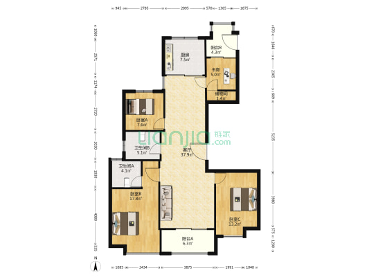 财富城市广场 4室1厅2卫 137平方