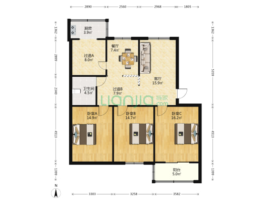 省妇联宿舍 3室2厅1卫 121平方