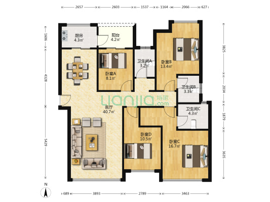 中骏雍景台 4室1厅3卫 128平方