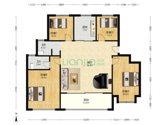 合肥璟园二期 4室1厅2卫 143平方