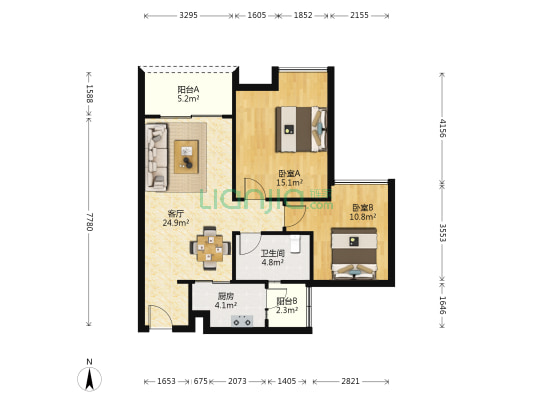 中海誉城南苑 2室1厅1卫 79平方