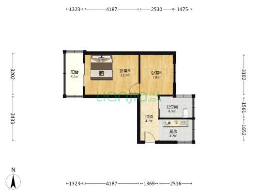 建安技校宿舍 2室0厅1卫 45平方