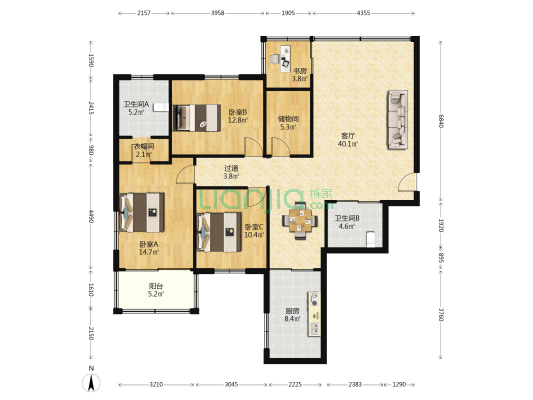 南國大厦 4室1厅2卫 163平方