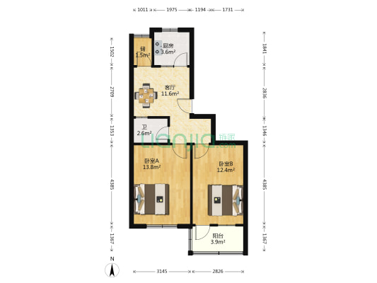 南田村36号 2室1厅1卫 57平方