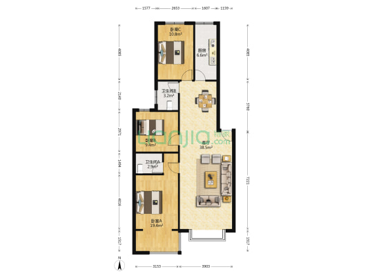 万嘉小区 3室1厅2卫 112平方