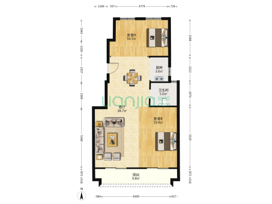 盛悦云邸 2室1厅1卫 110平方