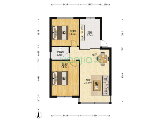带湖公寓 2室1厅1卫 83平方