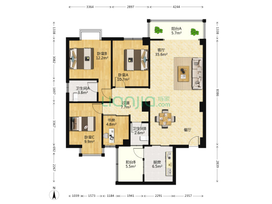 华雅花园 4室1厅2卫 125平方