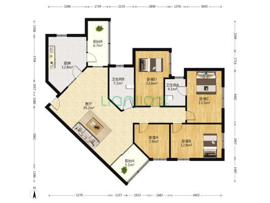 济大路9号 4室1厅2卫 160平方