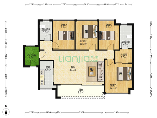 万科金域曦府 4室1厅2卫 131平方