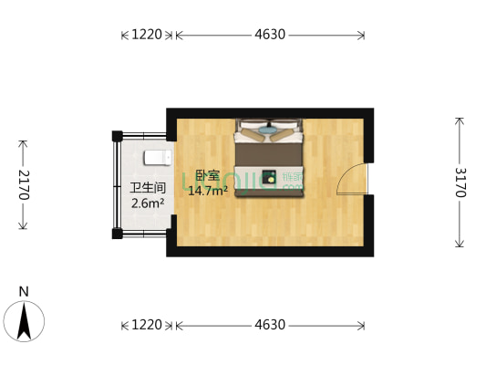 蔡张二路23号 1室0厅1卫 21平方
