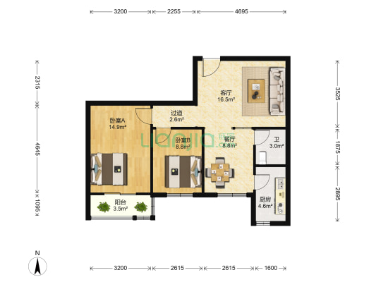 大明公寓 2室2厅1卫 86平方