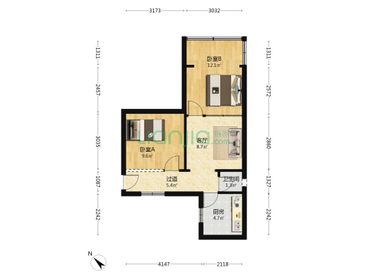 玉泉街23号 2室1厅1卫 48平方