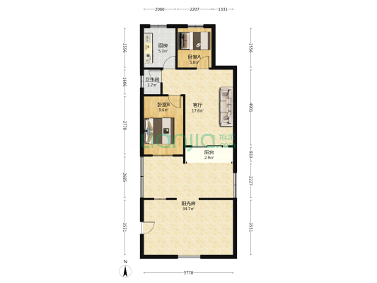 人民路44号 2室1厅1卫 54平方