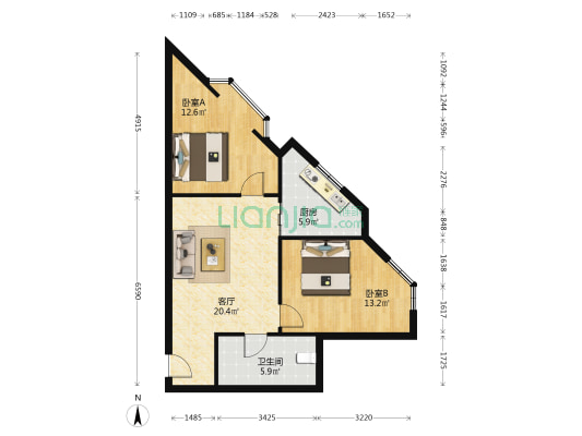 东屿枫舍 2室1厅1卫 84平方