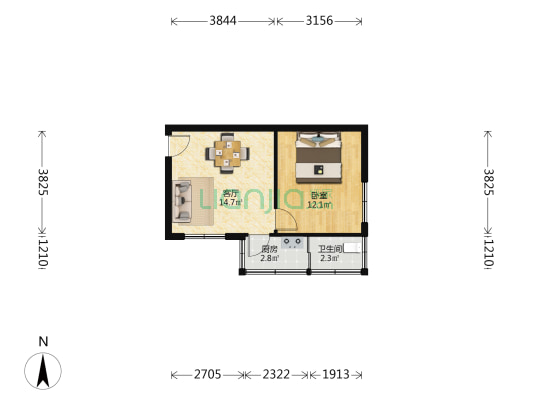 龟岗二马路 1室1厅1卫 37平方