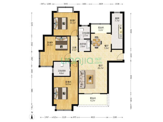 汇京佳丽园 3室2厅3卫 137平方