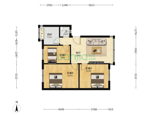 宝山南路37号 3室1厅1卫 79平方