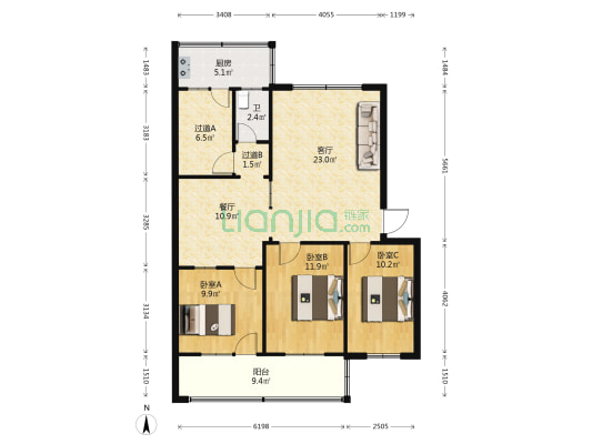 赵家小区 3室2厅1卫 110平方