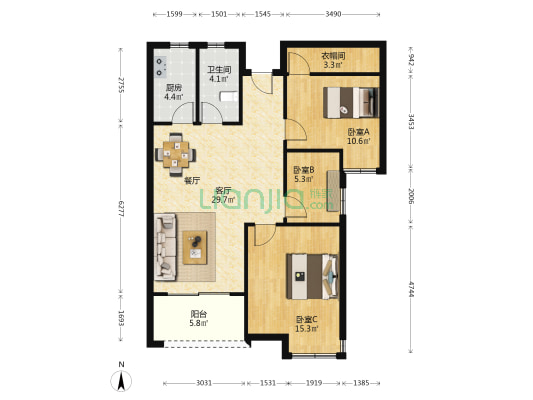 新慧御湖城 3室1厅1卫 96平方