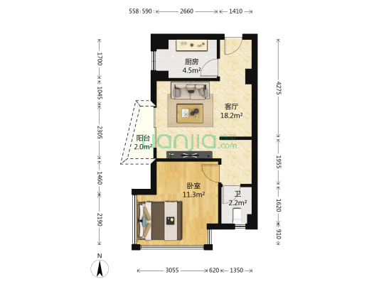 阳光香榭 1室1厅1卫 52平方