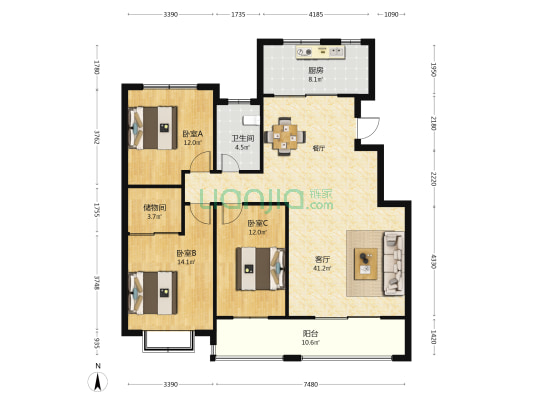 青州书香门第 3室1厅1卫 129平方
