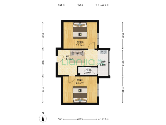 外化成五里墩路119号 2室1厅1卫 47平方