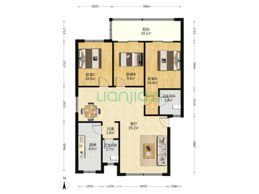 科技出版社宿舍 3室1厅2卫 113平方