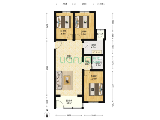 南关东路 3室1厅1卫 97平方