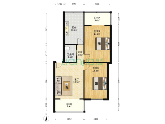 金仙桥路20号 2室1厅1卫 97平方