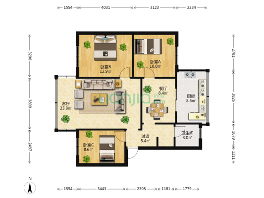 大观幼儿园家属区 3室2厅1卫 79平方