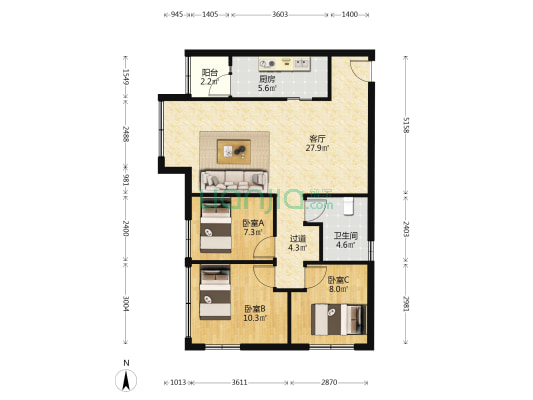 顺德碧桂园碧江新村 3室1厅1卫 89平方