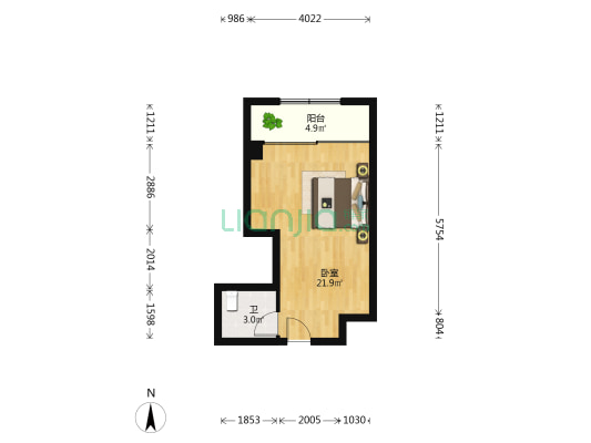  1室0厅1卫 41平方