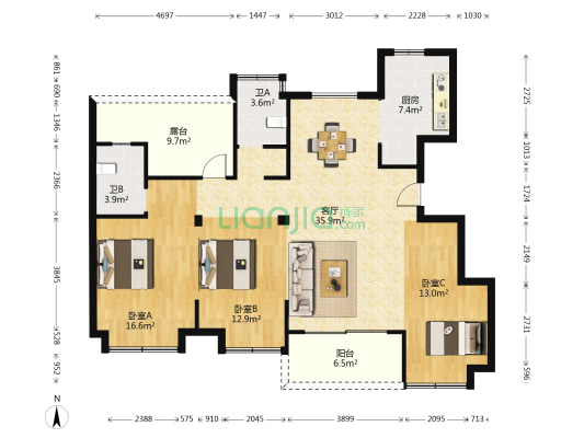 星旅城二期 3室1厅2卫 118平方