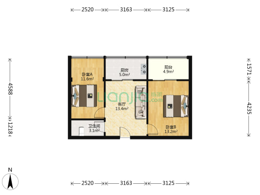 劳武巷散盘 2室1厅1卫 62平方
