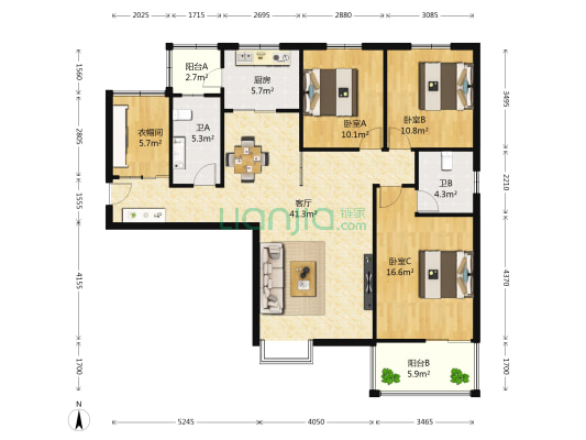 新芒果蓝湾国际 3室1厅2卫 133平方