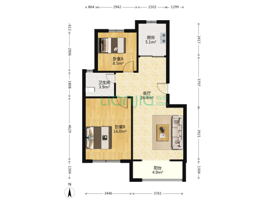 美林小镇(黄岛) 2室1厅1卫 80平方