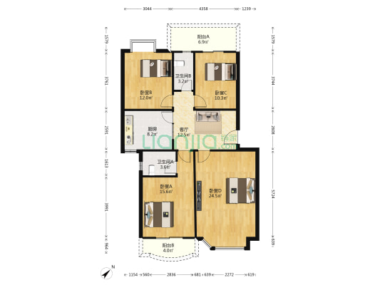 锦城庭院 4室1厅2卫 112平方