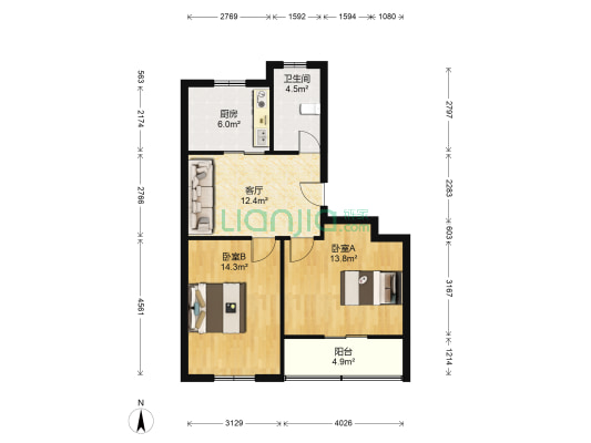 莲花新村(吴中) 2室1厅1卫 74平方