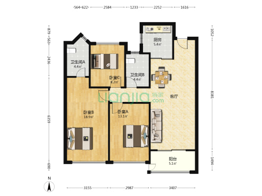 星河时代新著 3室1厅2卫 106平方