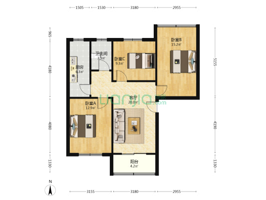 上派镇笑市口 3室1厅1卫 92平方