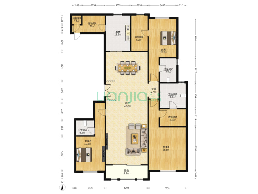 万达公馆 3室1厅3卫 261平方