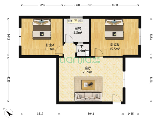 栖霞小区 2室1厅1卫 72平方