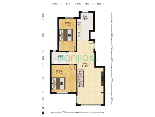 远洋仰山 2室1厅1卫 86平方